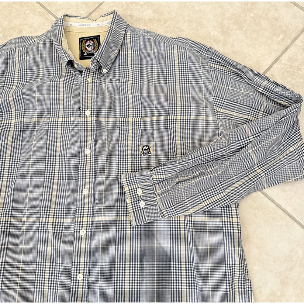 Cinch Blue Yellow Plaid Button Up Western Cowboy Size‎ XXL Rodeo Long Sleeve